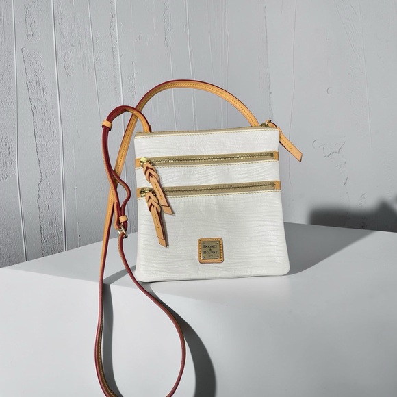 Dooney & Bourke White and Tan Pebble Grain Triple Zip Crossbody Bag - Picture 11 of 11